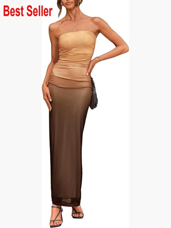 Dresses & Skirts - Strapless Tube Top Maxi Bodycon Dress with Mesh